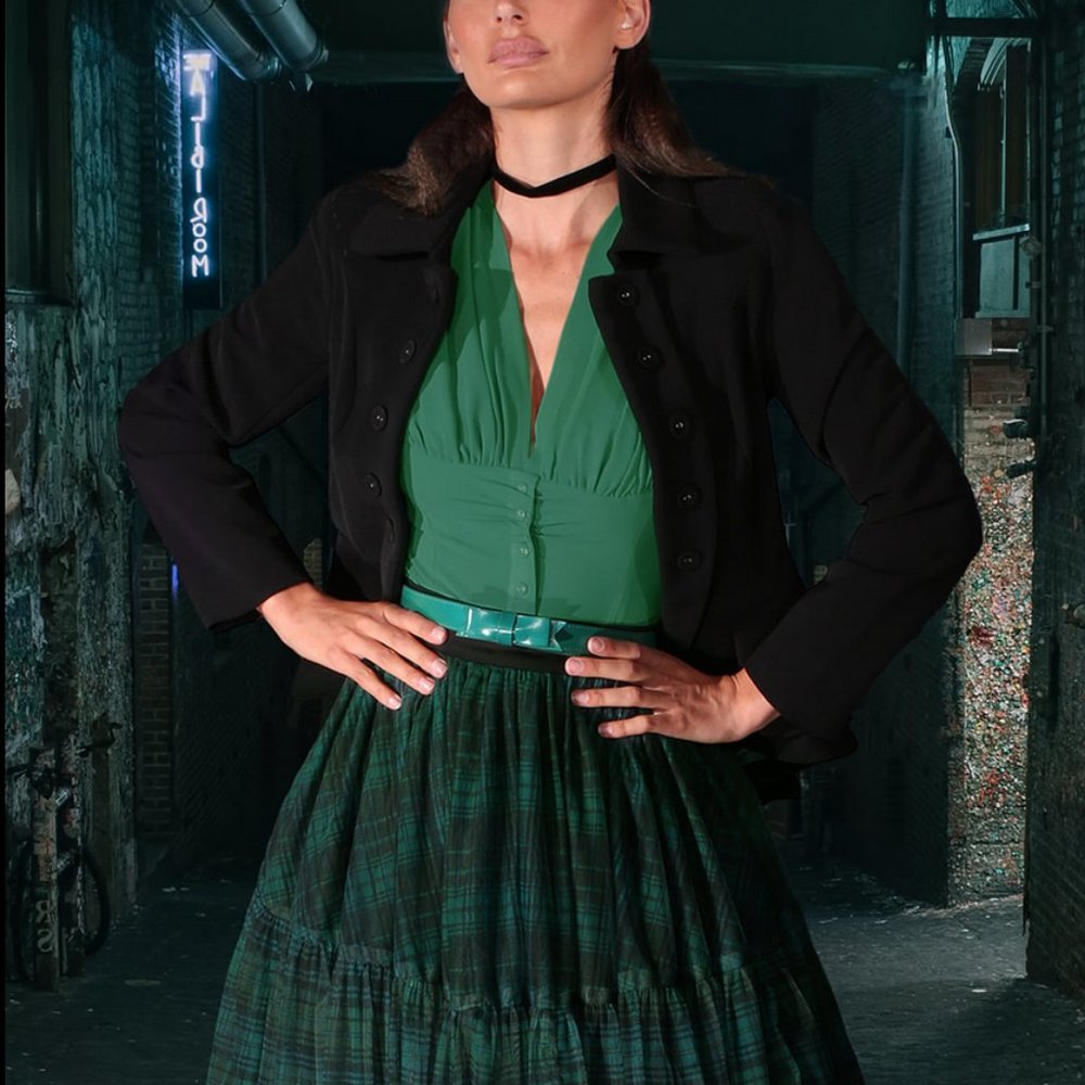 Kitten D'Amour - Green Classic Crepe Blouse